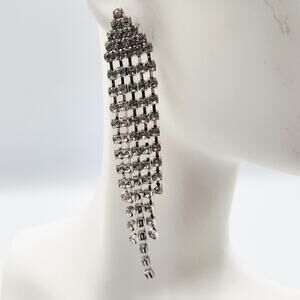 Vintage Cool-tone Rhinestone Chandelier Dangle Earrings Elegant Feminine Bridal